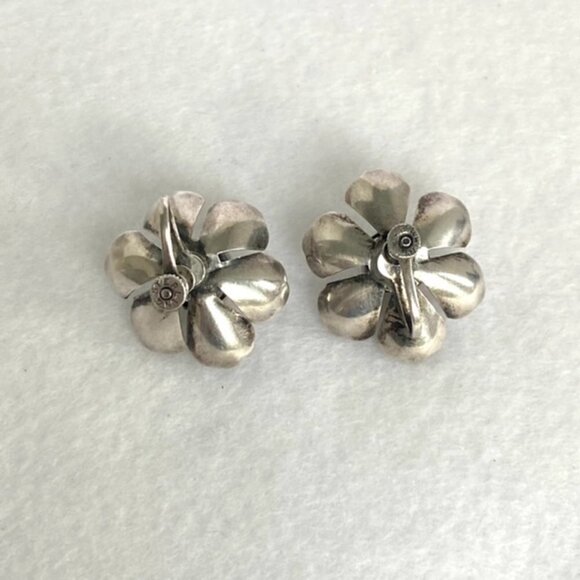 VTG Sterling Silver 925 0.89" 3D Oxidized Layered Flower Screw Back Earrings 8g - Picture 5 of 16